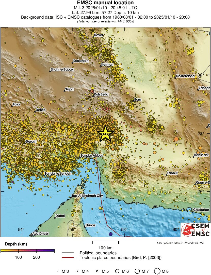 regional depth historical seismicity