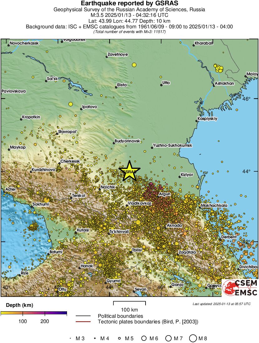 regional depth historical seismicity