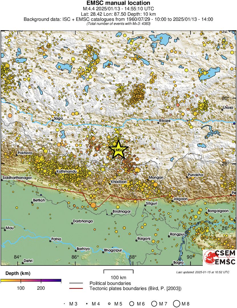 regional depth historical seismicity