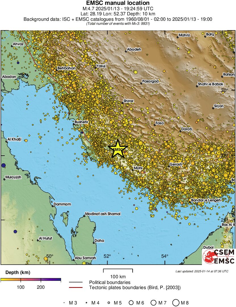 regional depth historical seismicity