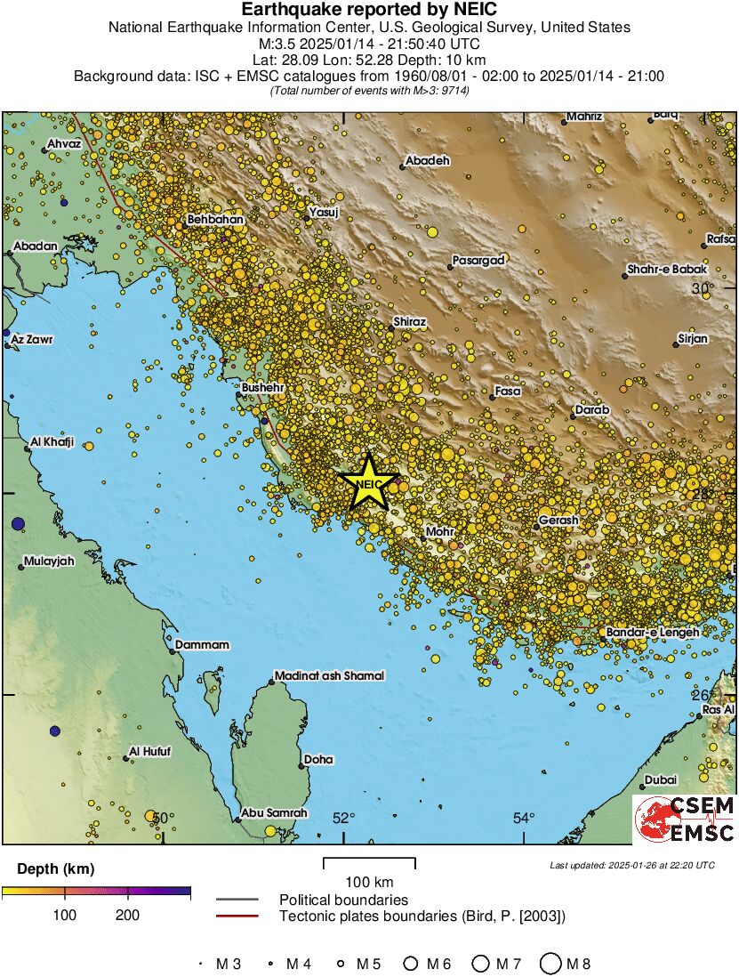 regional depth historical seismicity