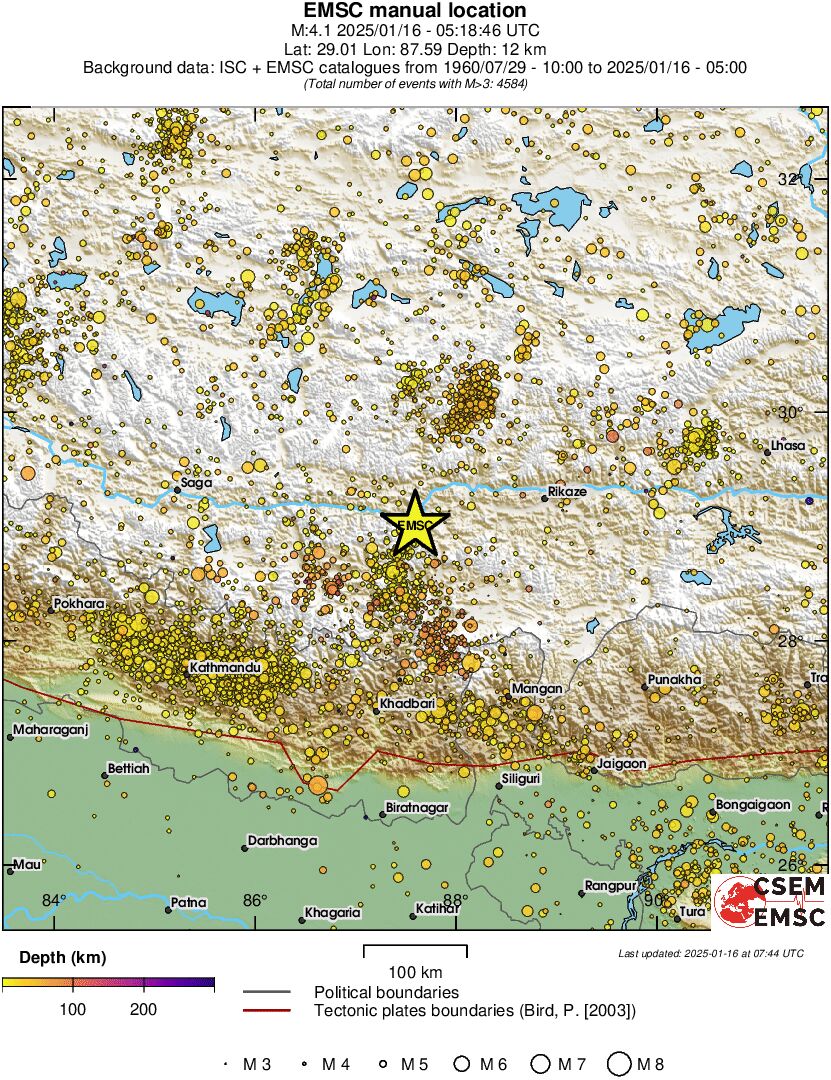 regional depth historical seismicity
