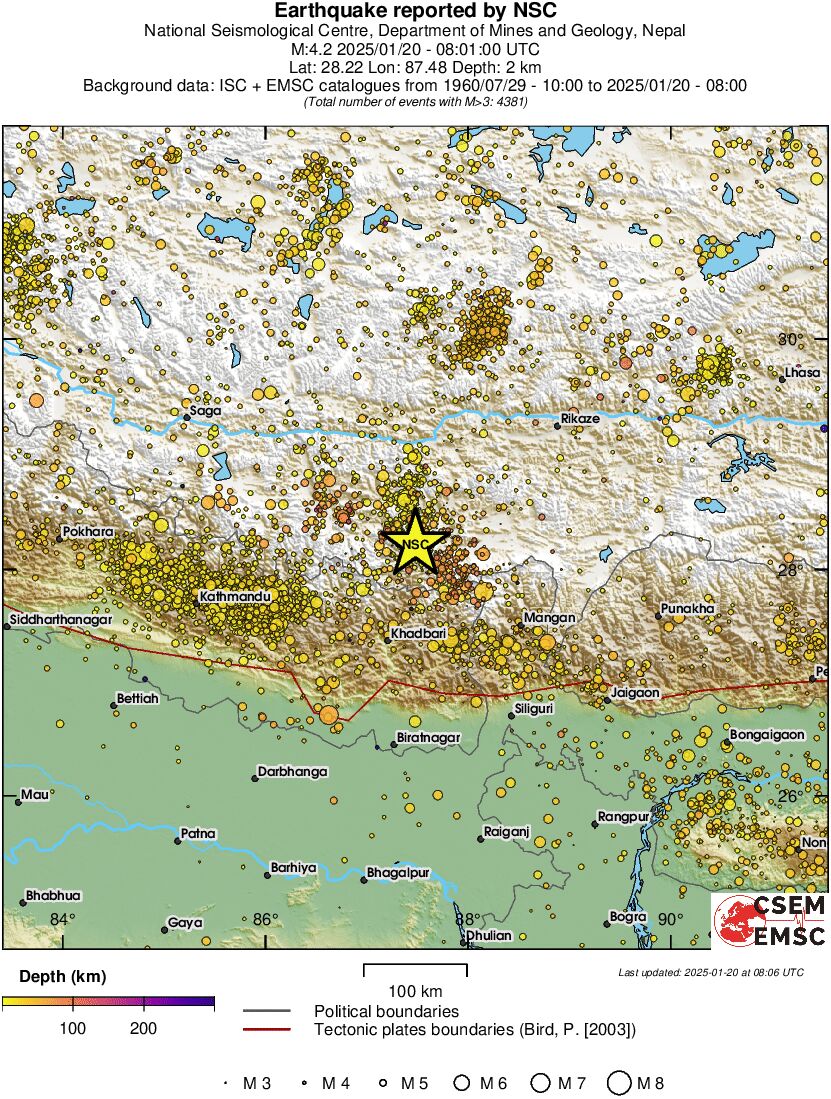 regional depth historical seismicity