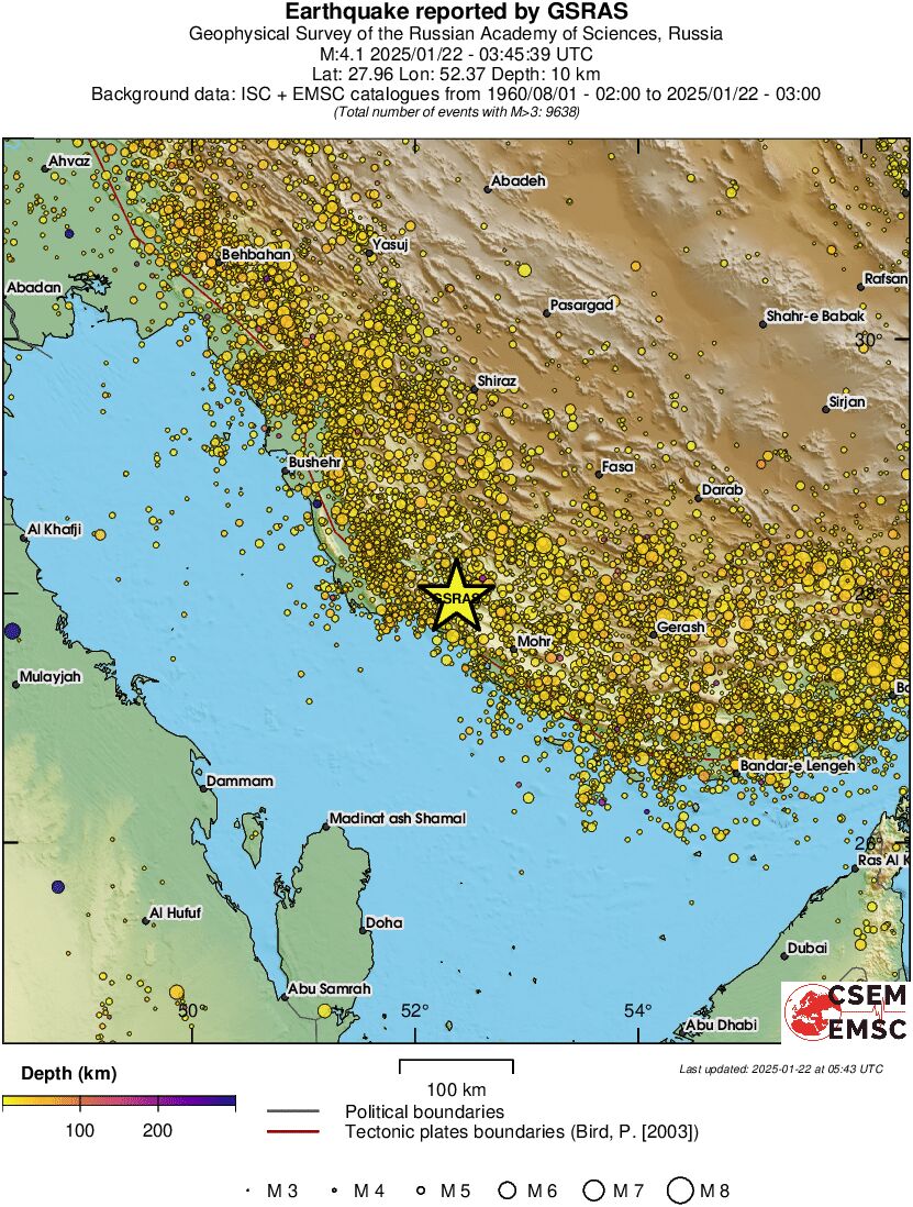 regional depth historical seismicity