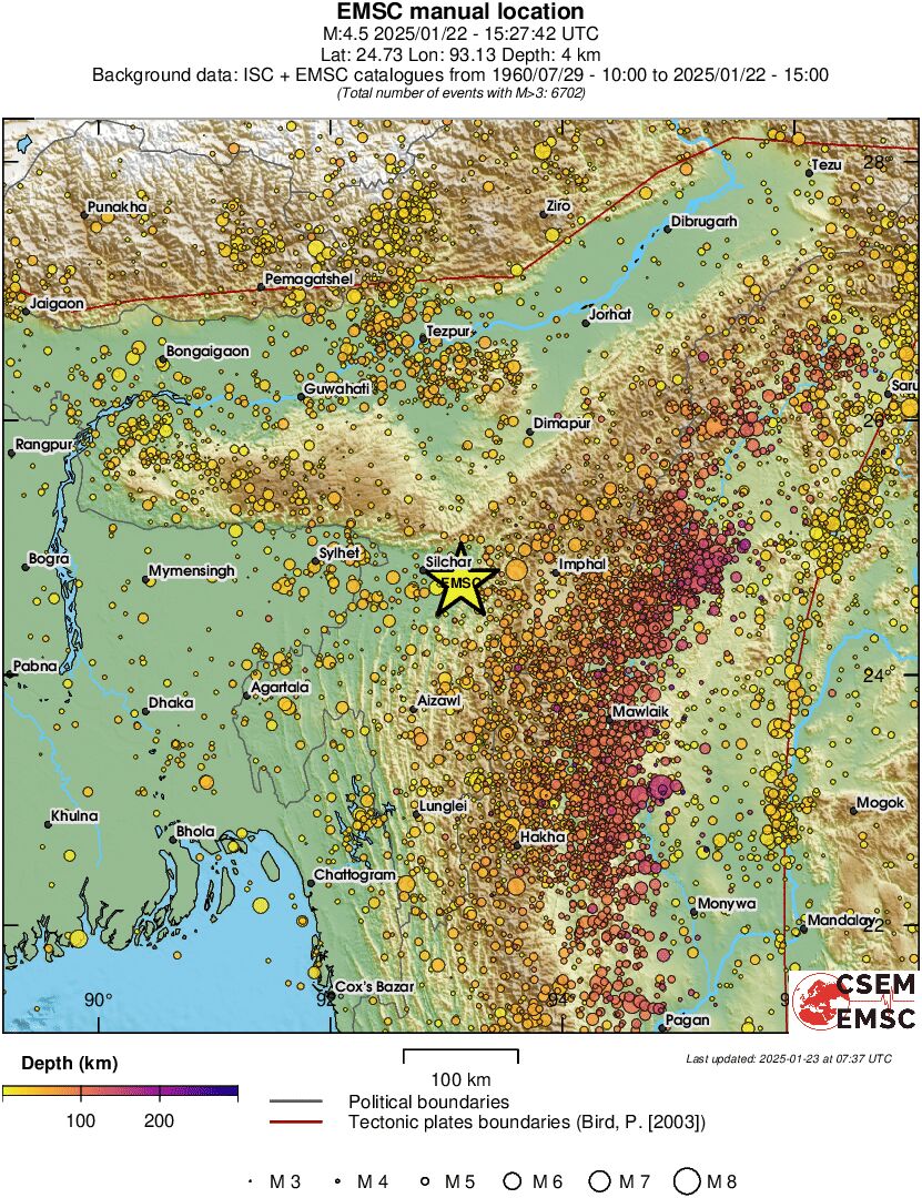 regional depth historical seismicity