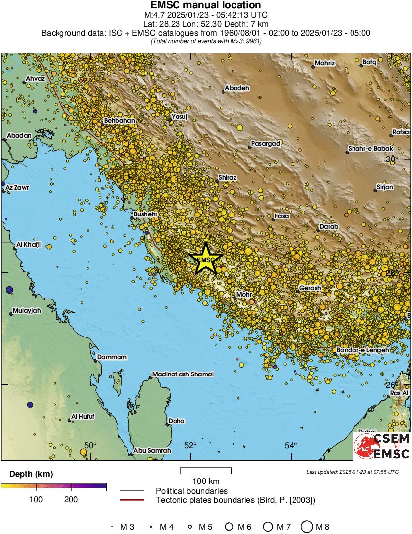 regional depth historical seismicity