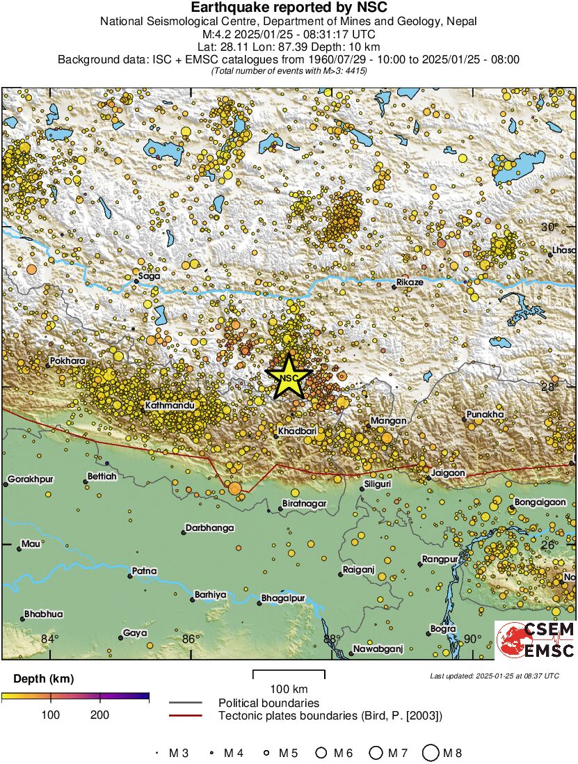 regional depth historical seismicity