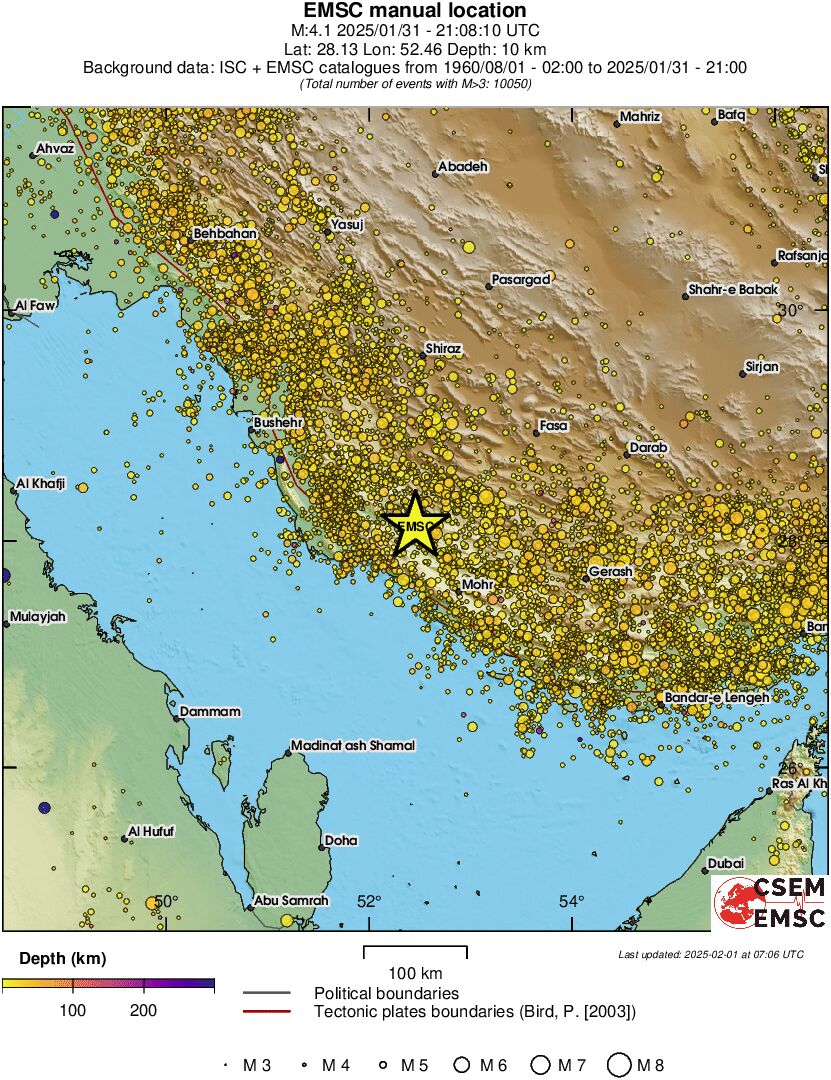 regional depth historical seismicity
