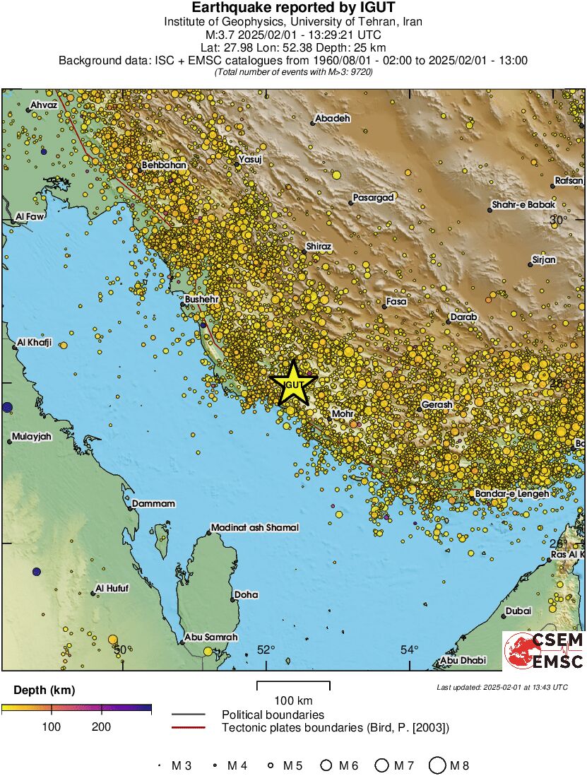 regional depth historical seismicity