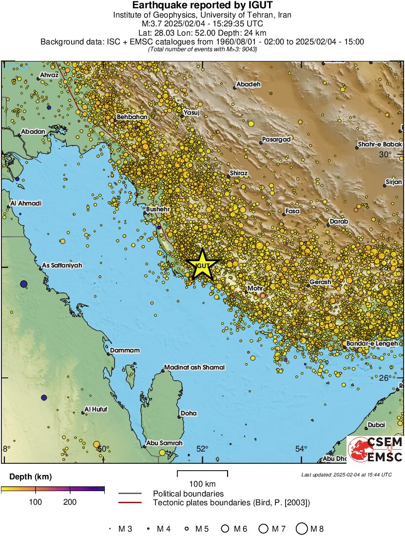 regional depth historical seismicity
