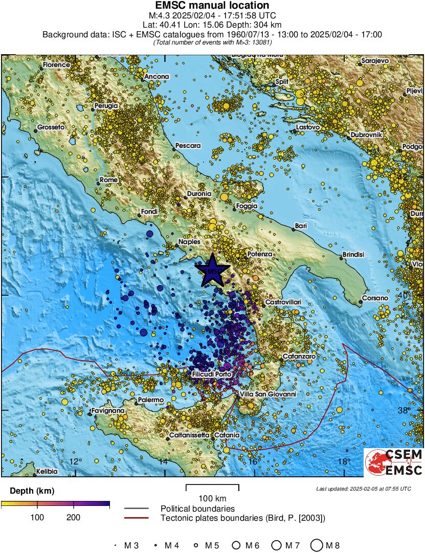 regional depth historical seismicity