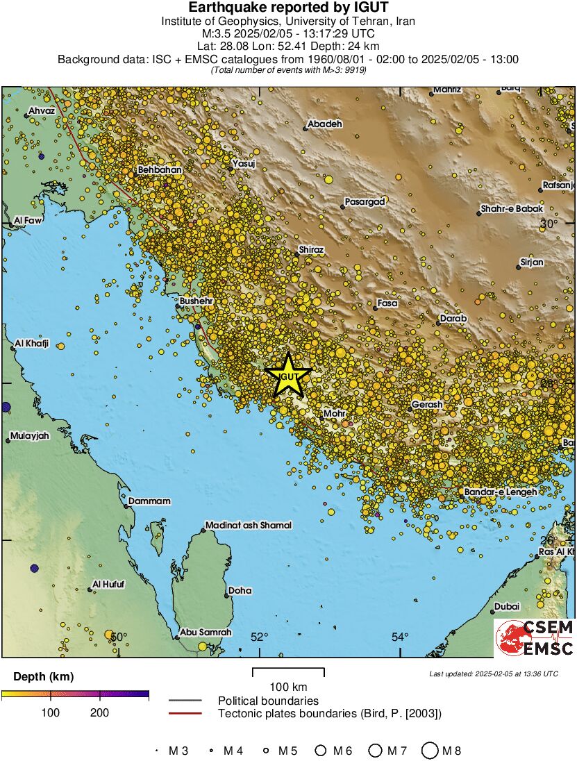 regional depth historical seismicity