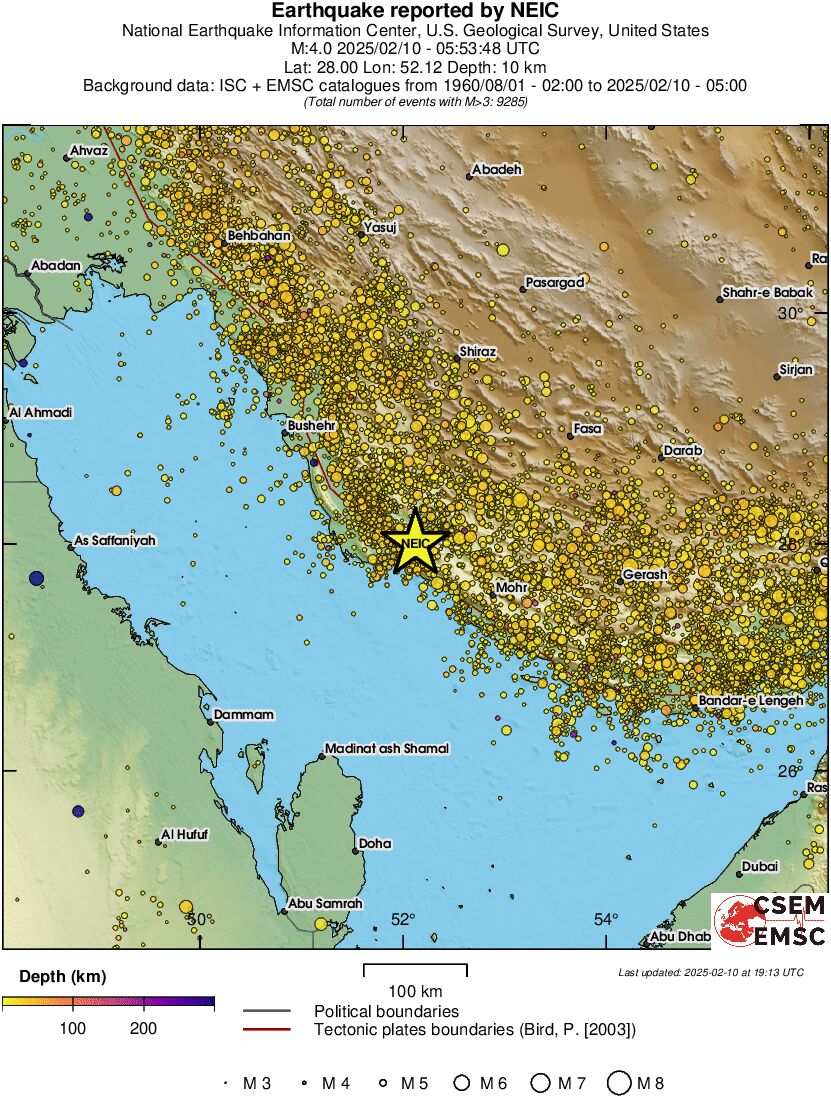 regional depth historical seismicity