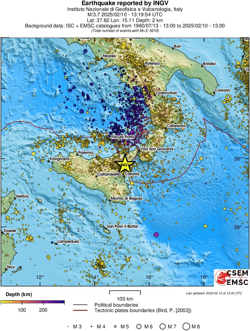 regional depth historical seismicity