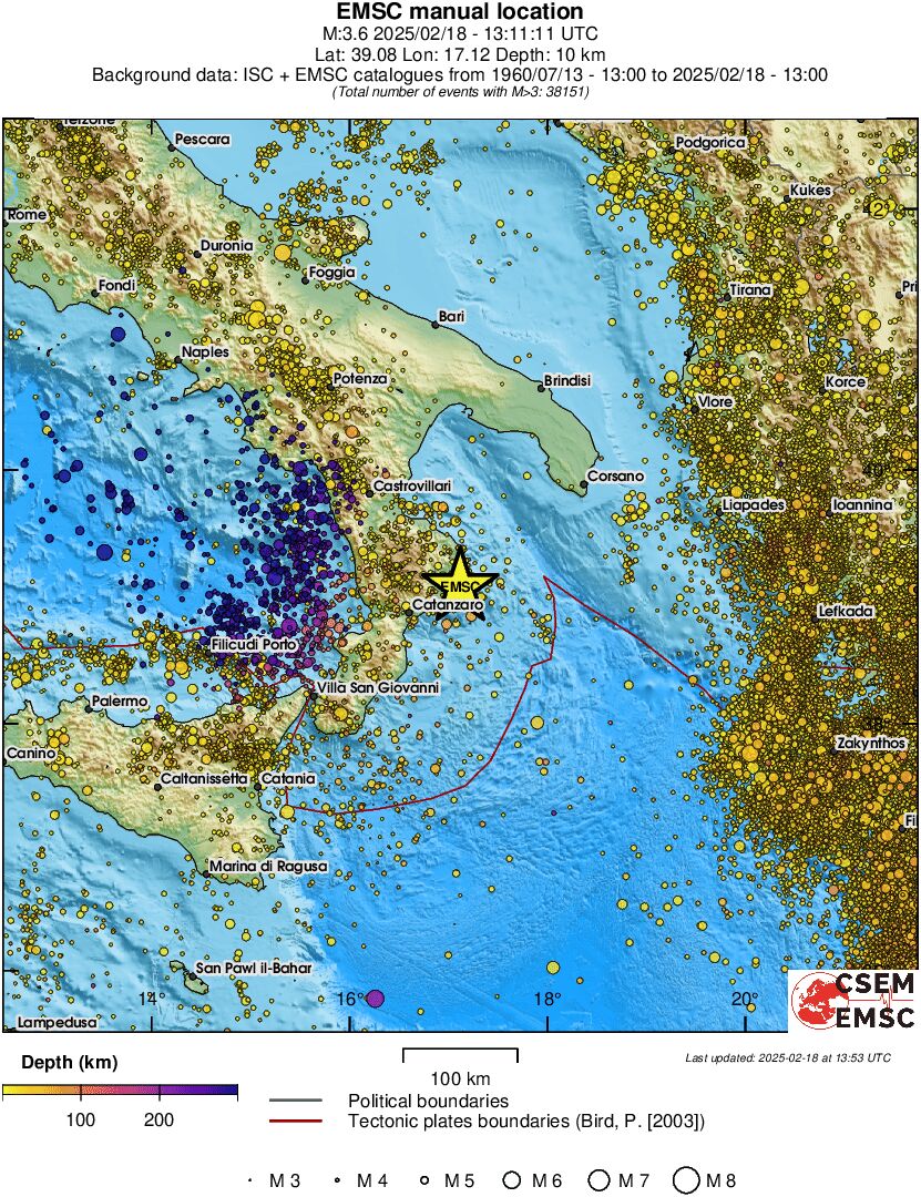 regional depth historical seismicity