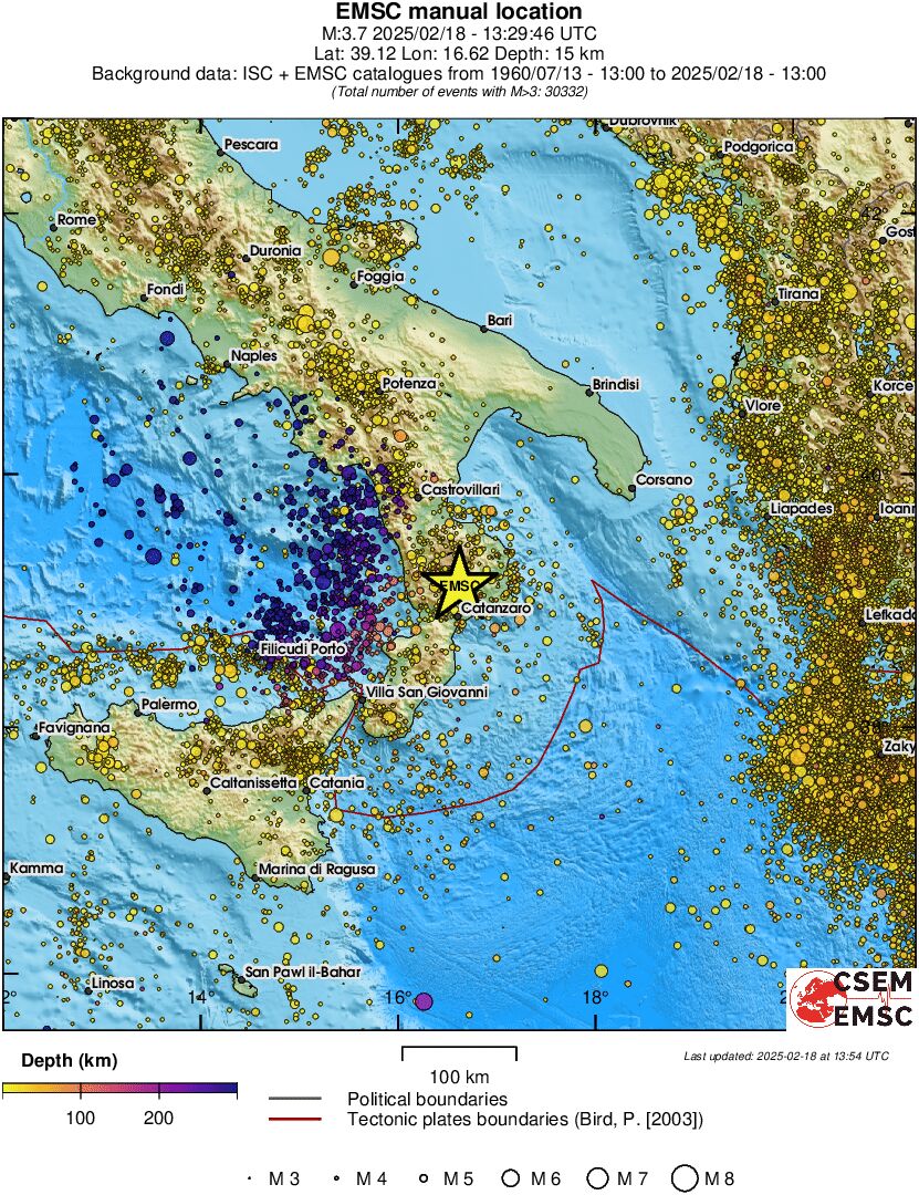 regional depth historical seismicity