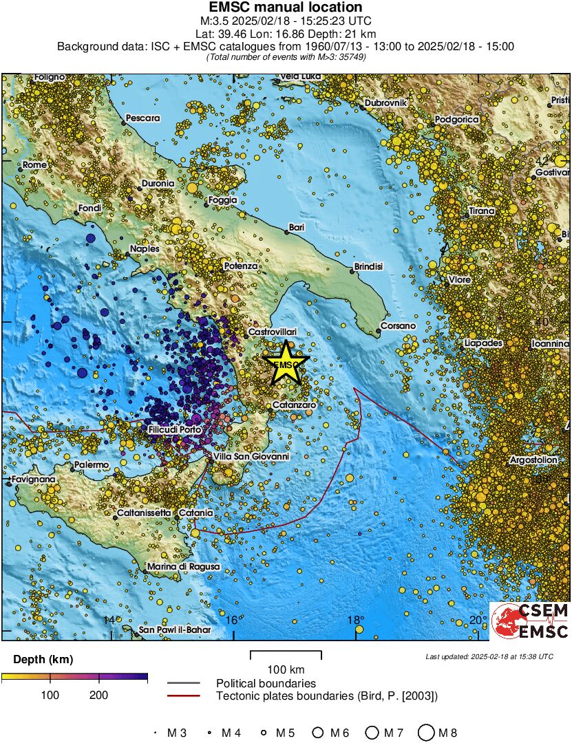 regional depth historical seismicity