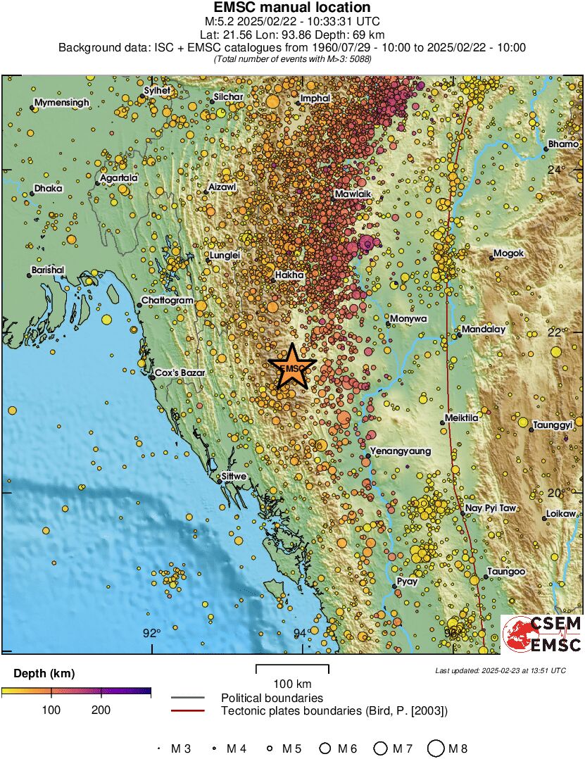 regional depth historical seismicity