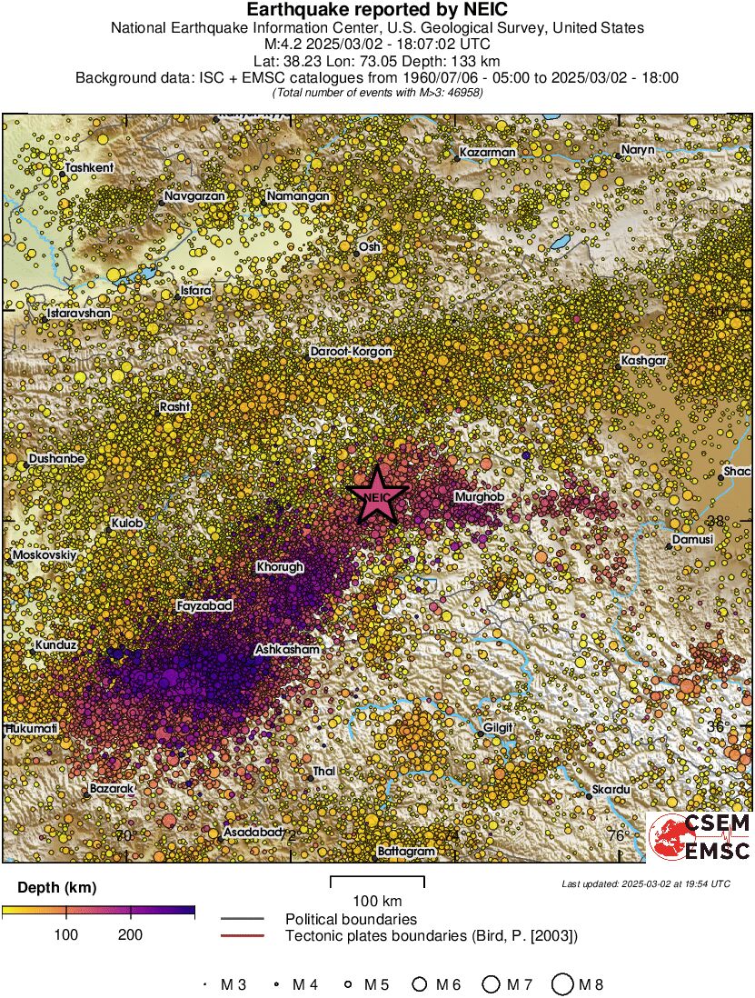 regional depth historical seismicity