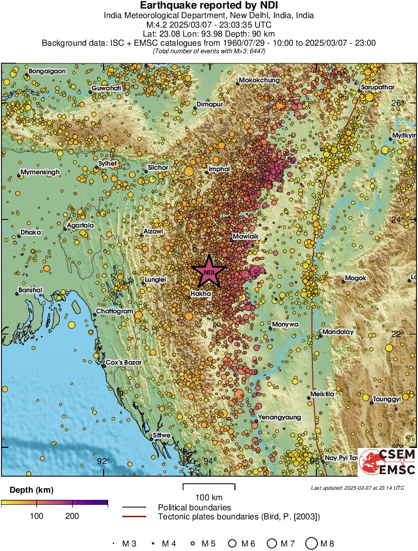 regional depth historical seismicity