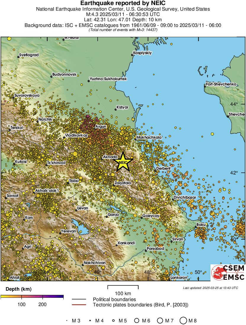 regional depth historical seismicity