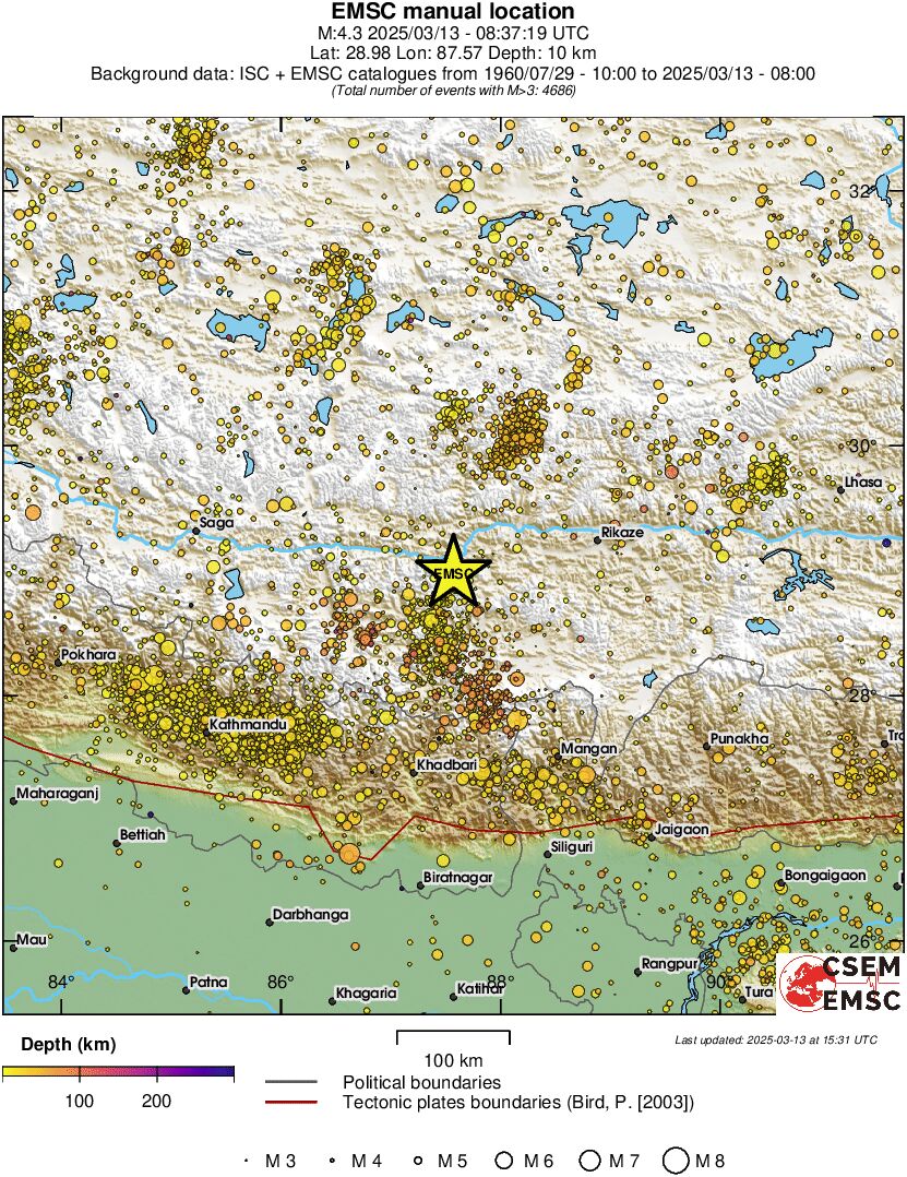 regional depth historical seismicity