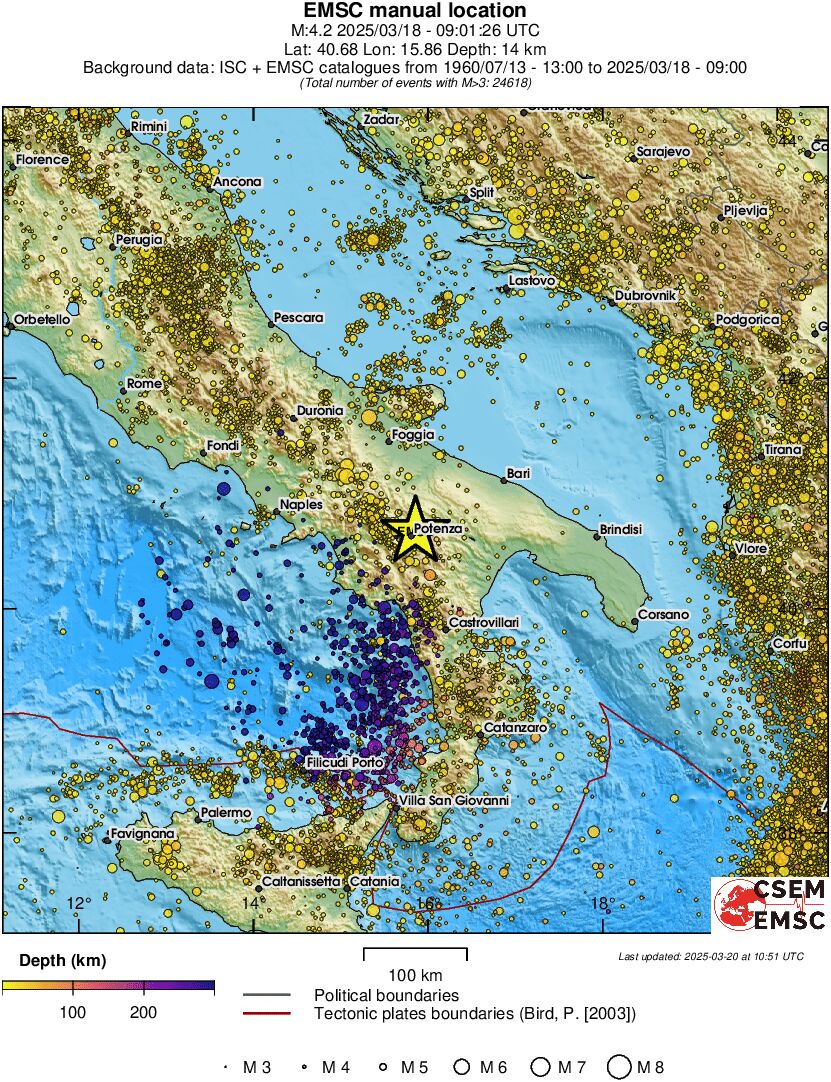 regional depth historical seismicity