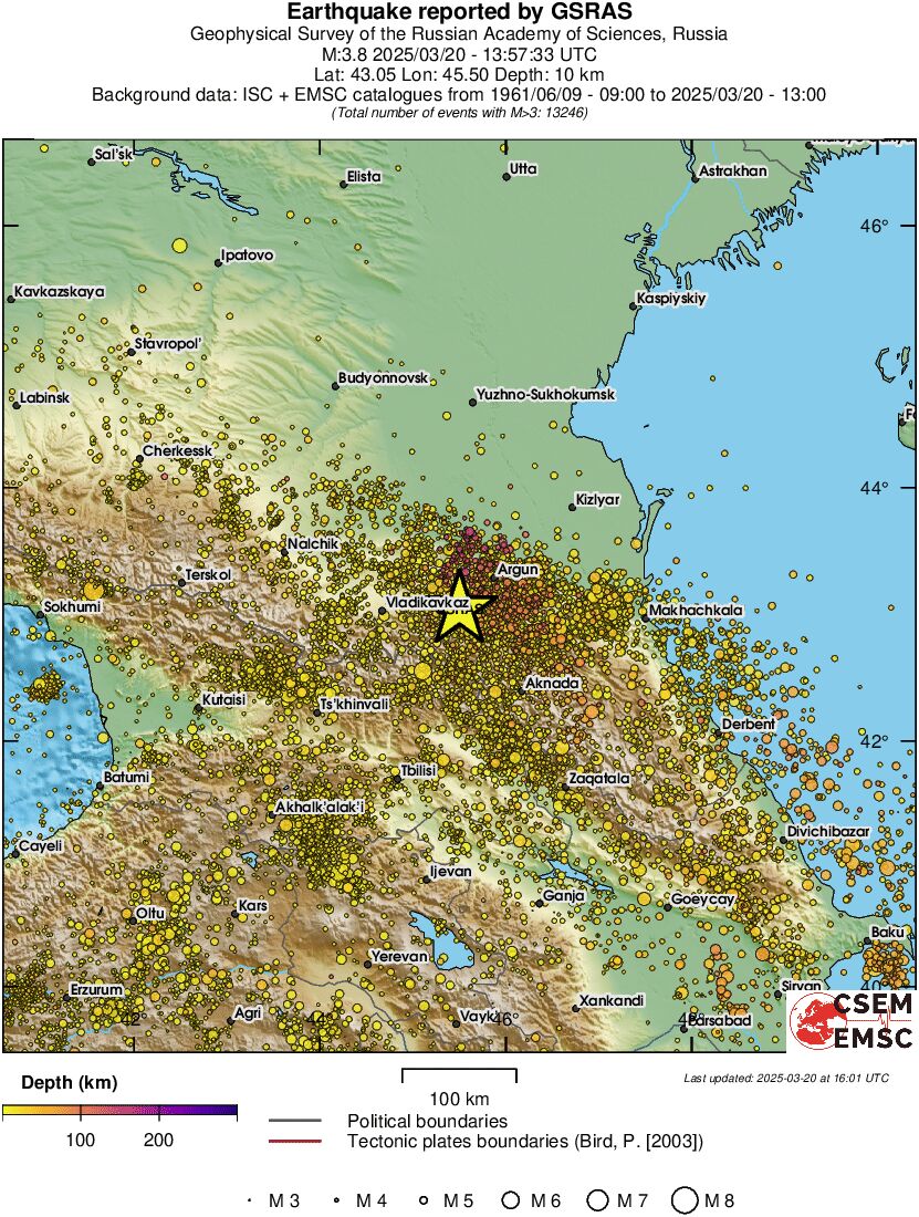 regional depth historical seismicity