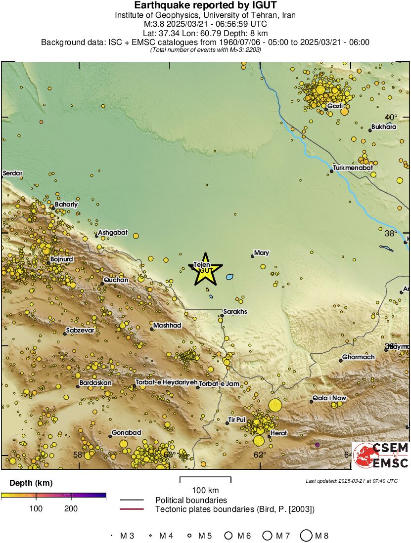 regional depth historical seismicity