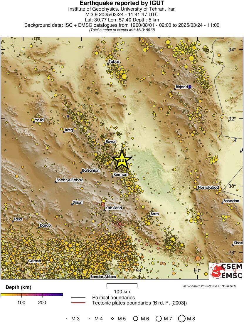 regional depth historical seismicity
