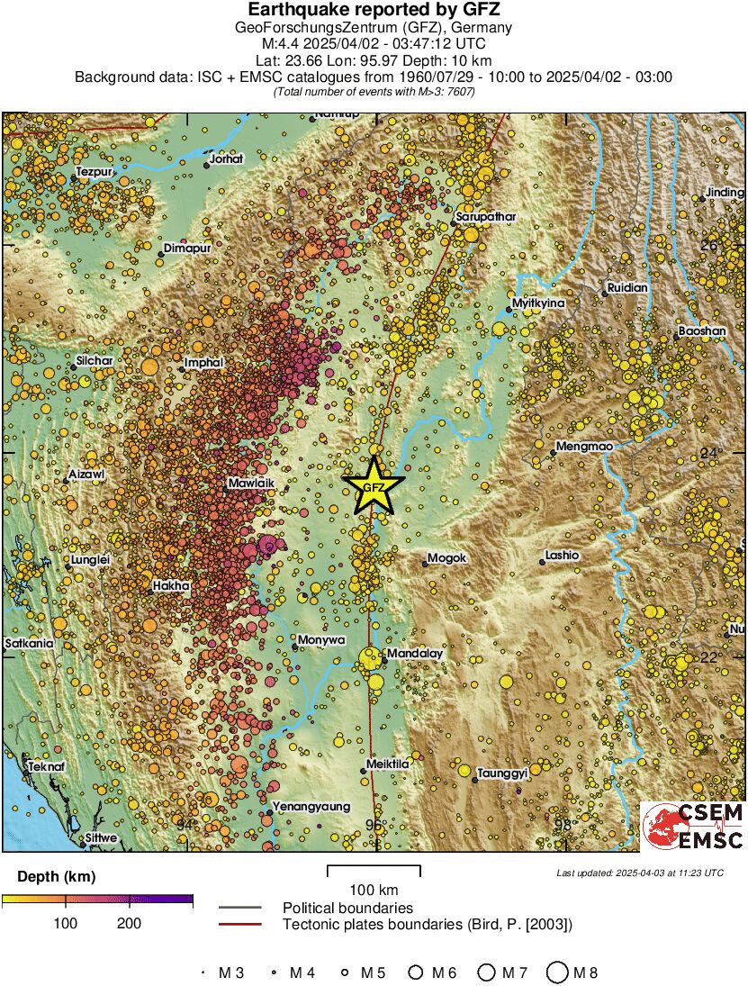 regional depth historical seismicity