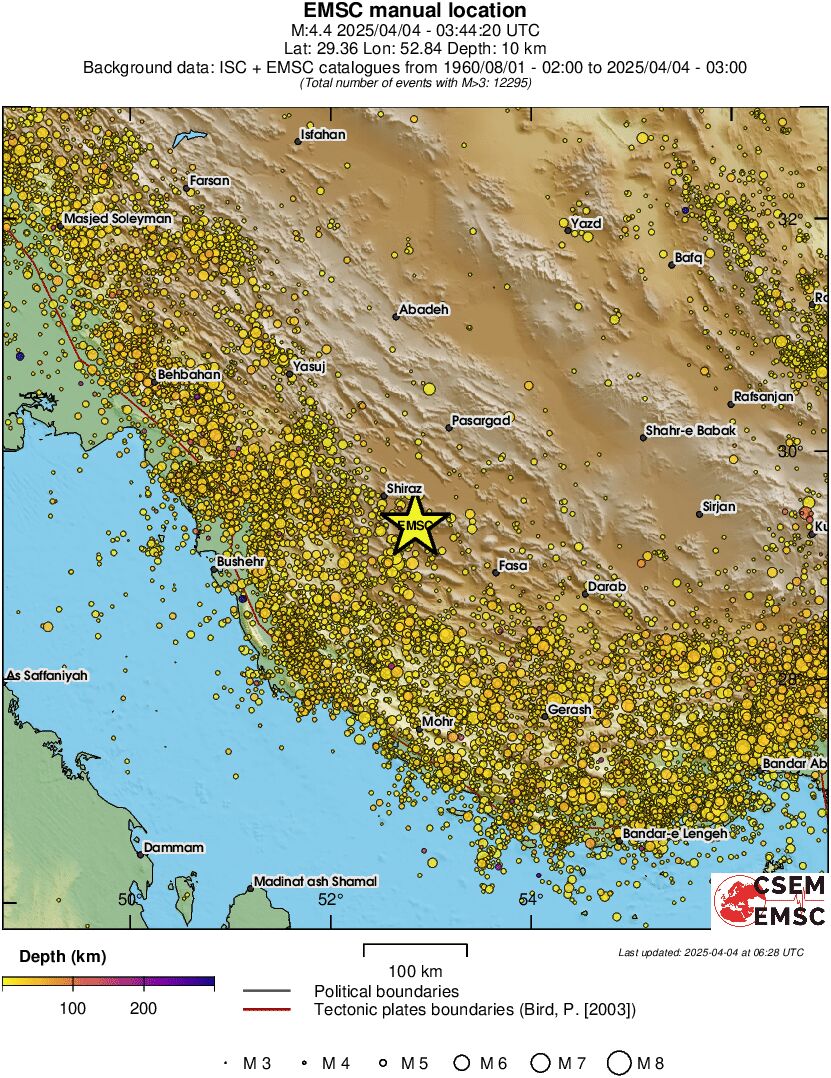 regional depth historical seismicity