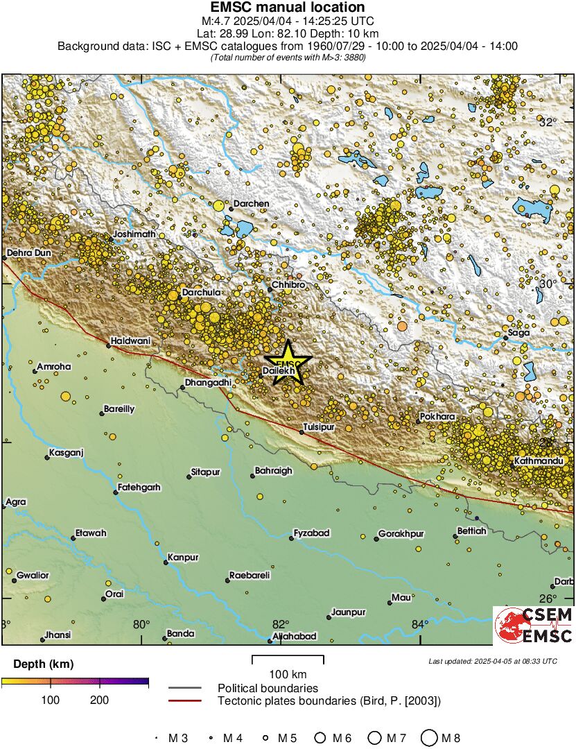 regional depth historical seismicity
