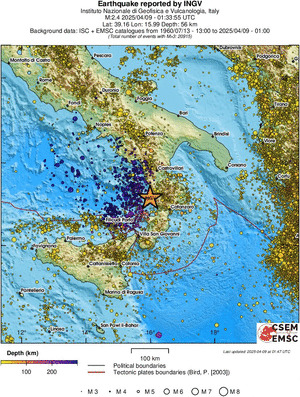 regional depth historical seismicity