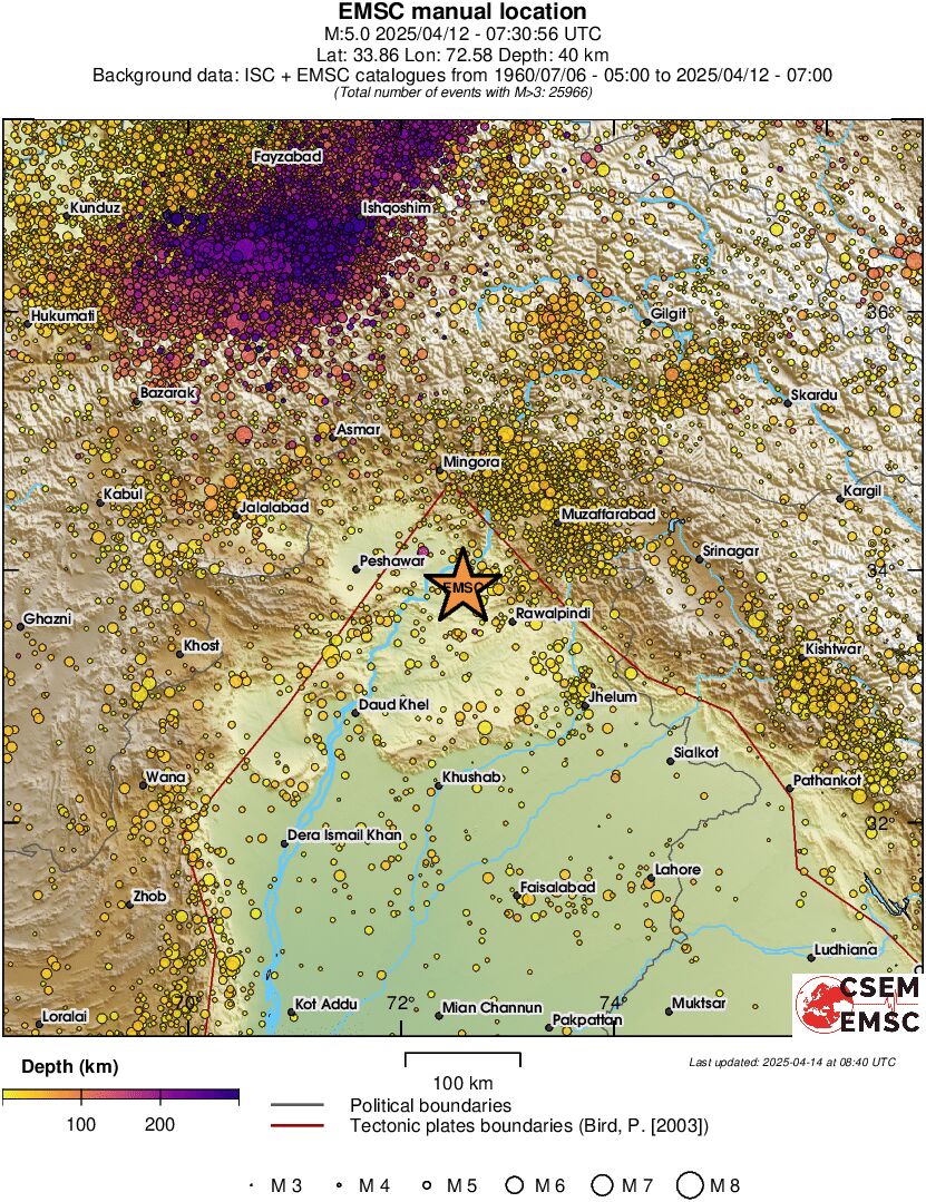 regional depth historical seismicity