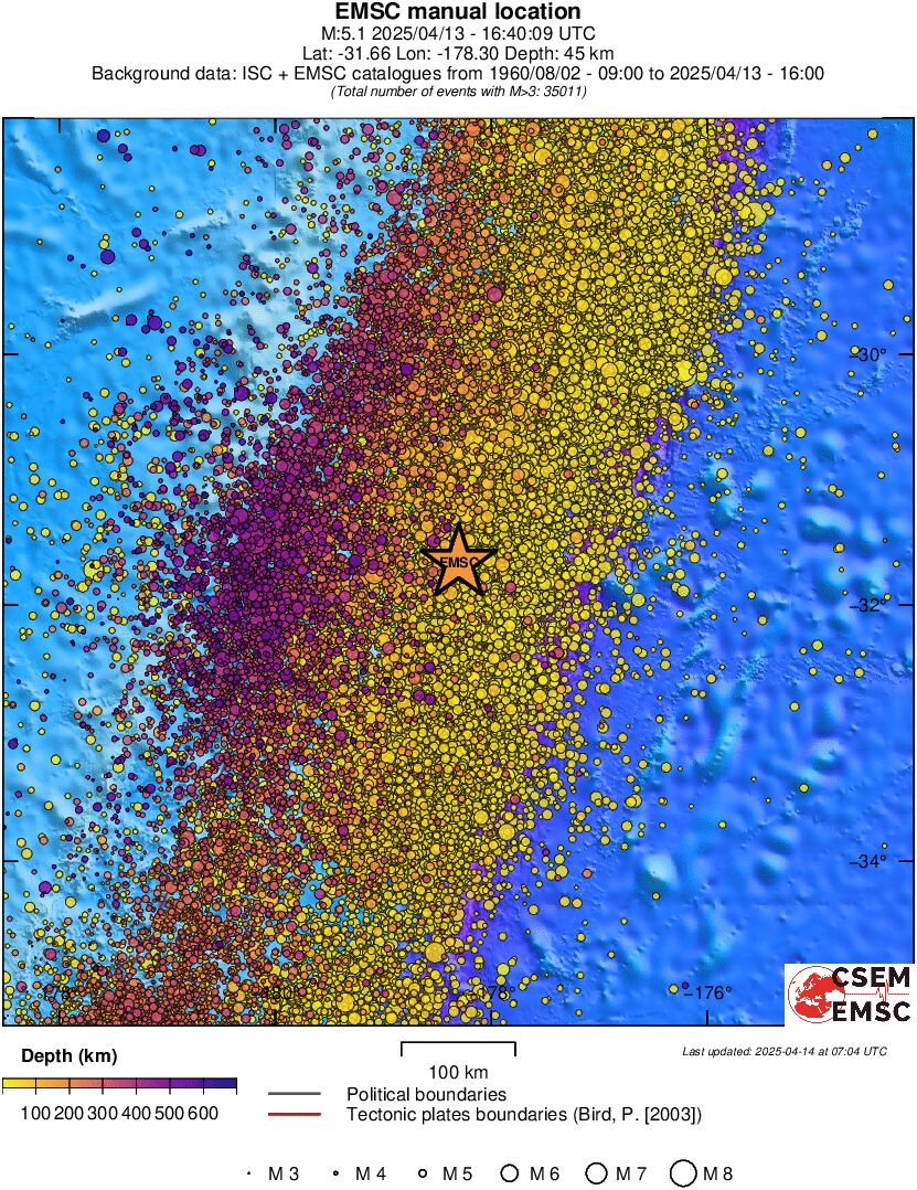 regional depth historical seismicity