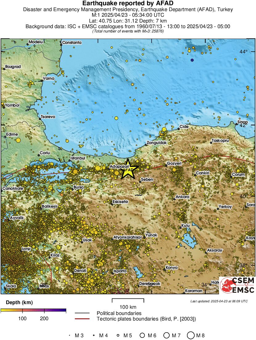 regional depth historical seismicity