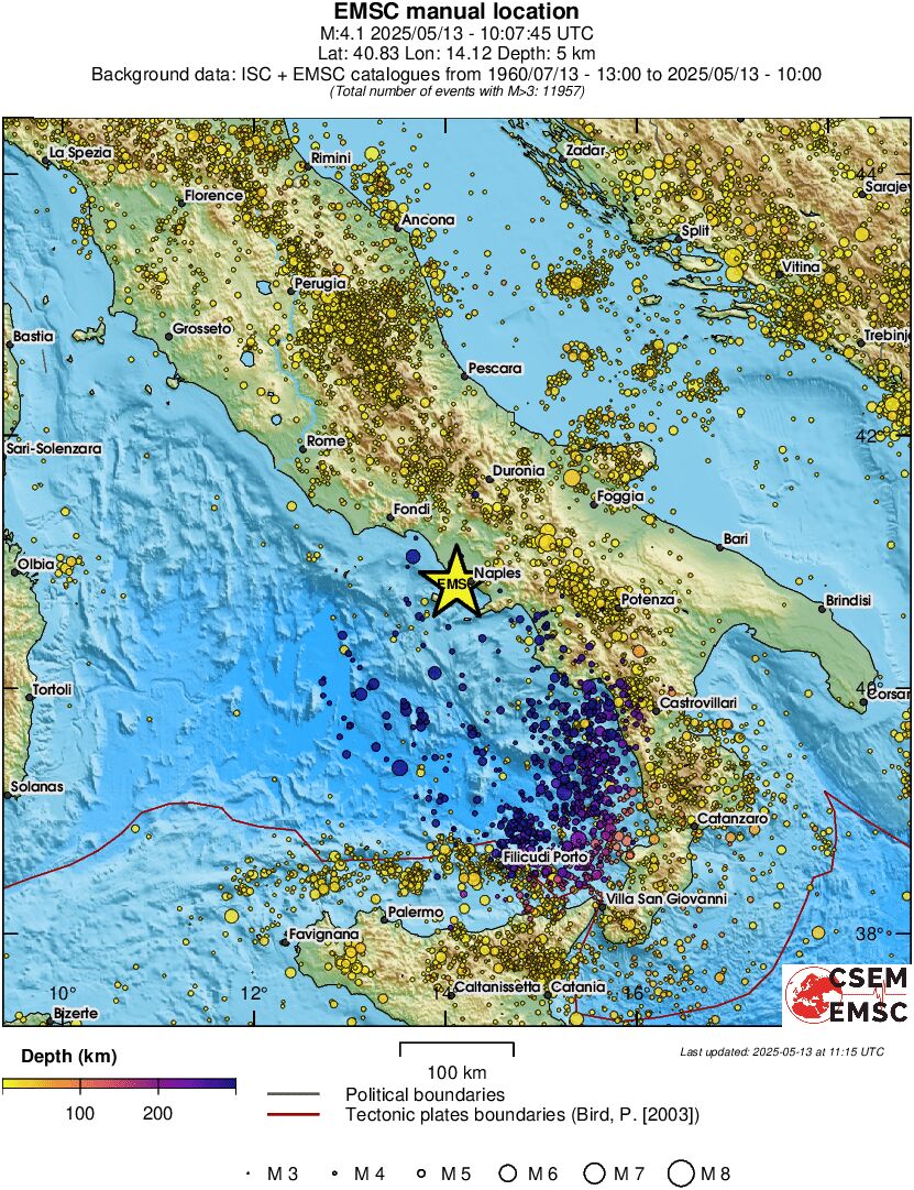 regional depth historical seismicity