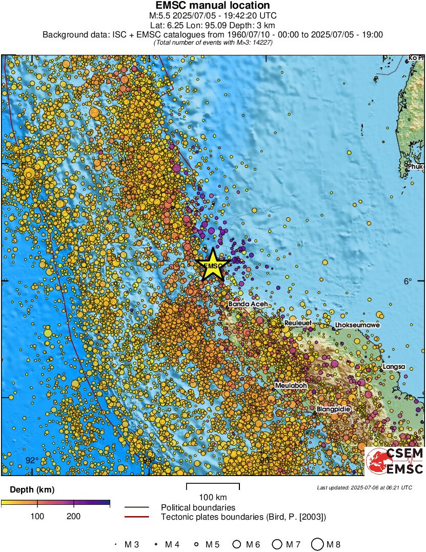 regional depth historical seismicity