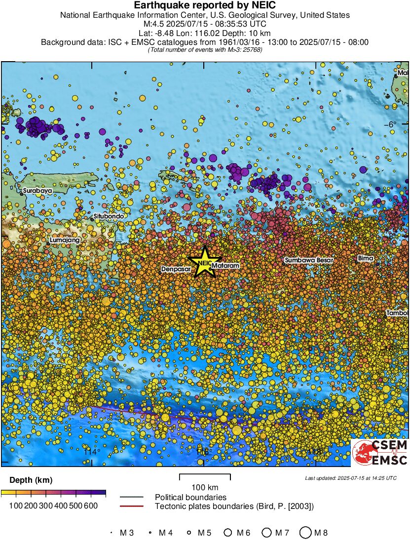 regional depth historical seismicity