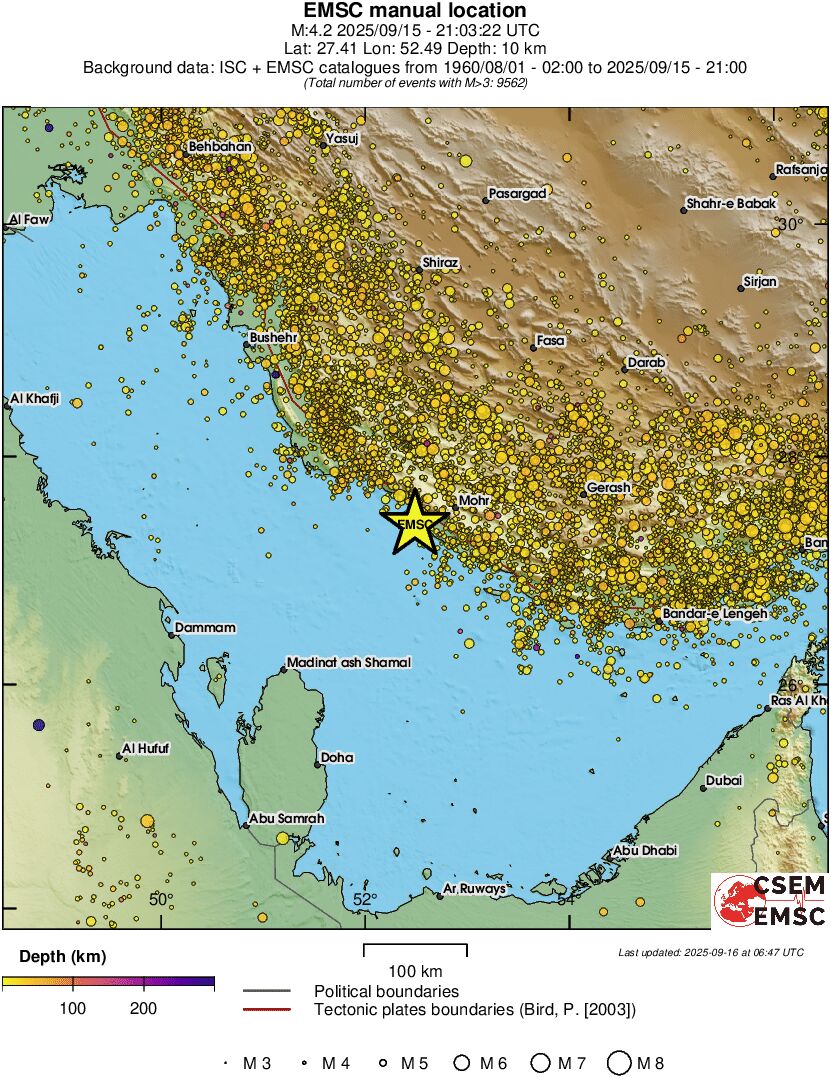 regional depth historical seismicity