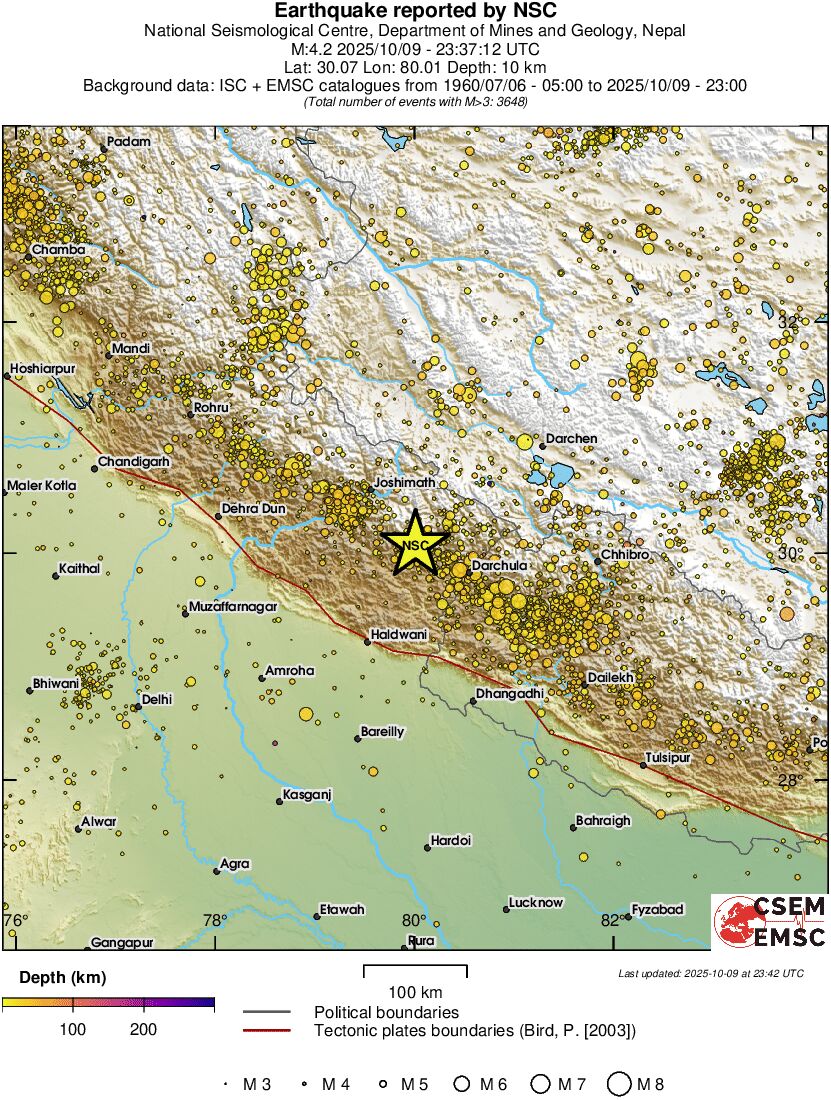 regional depth historical seismicity