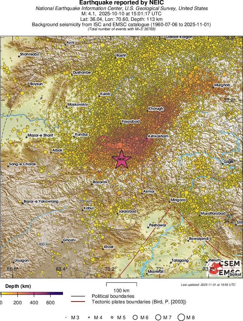 regional depth historical seismicity