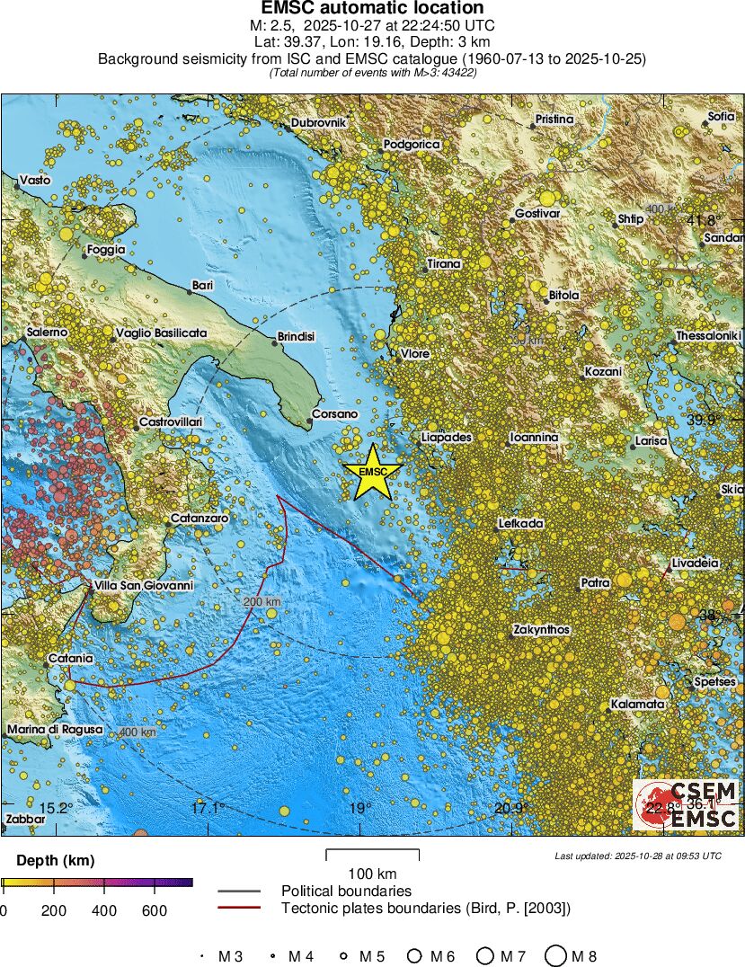regional depth historical seismicity