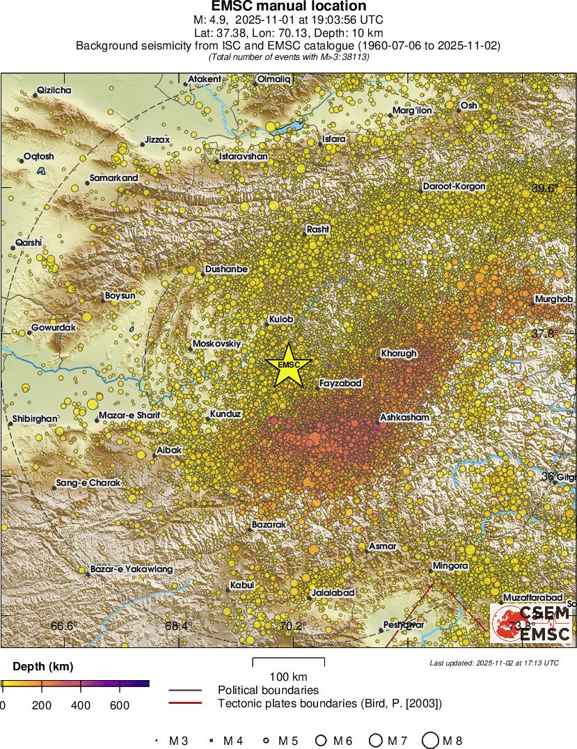 regional depth historical seismicity