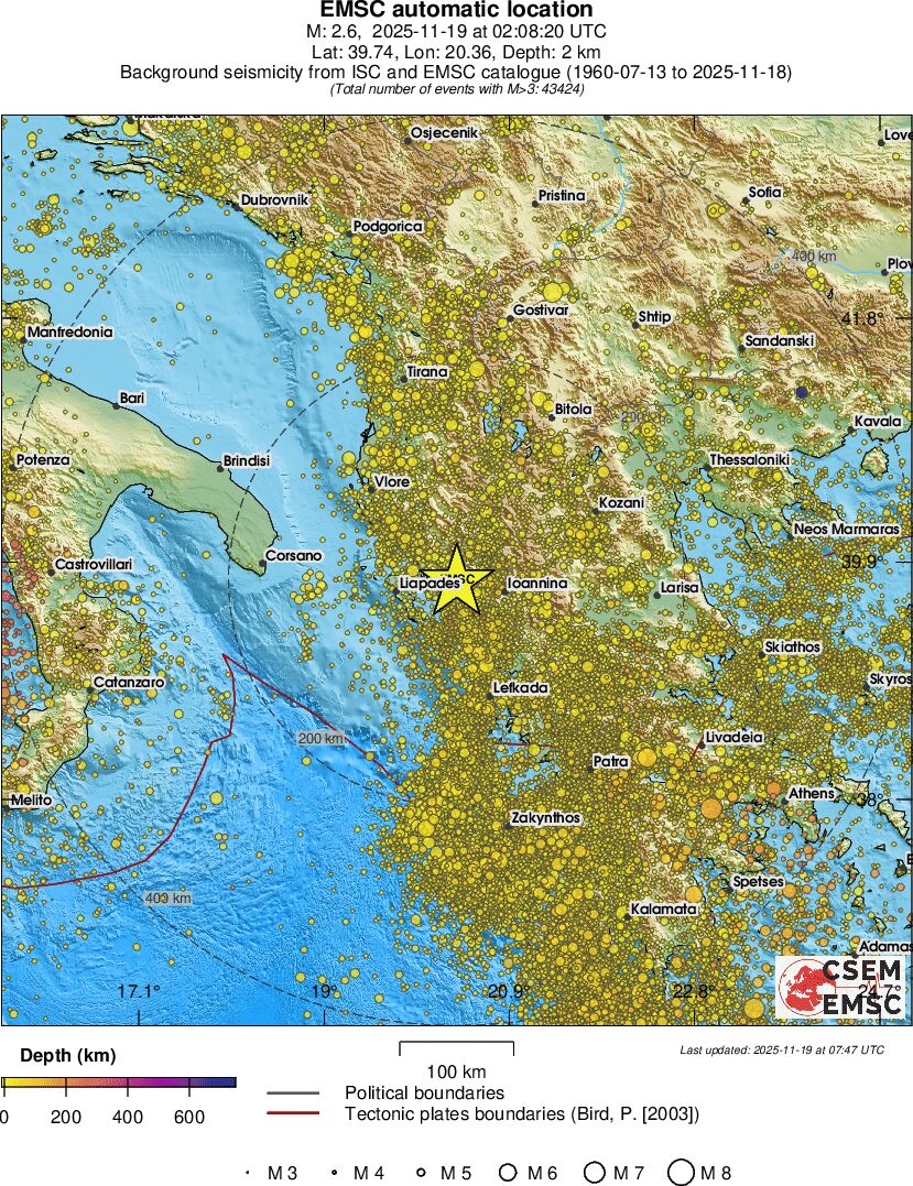 regional depth historical seismicity