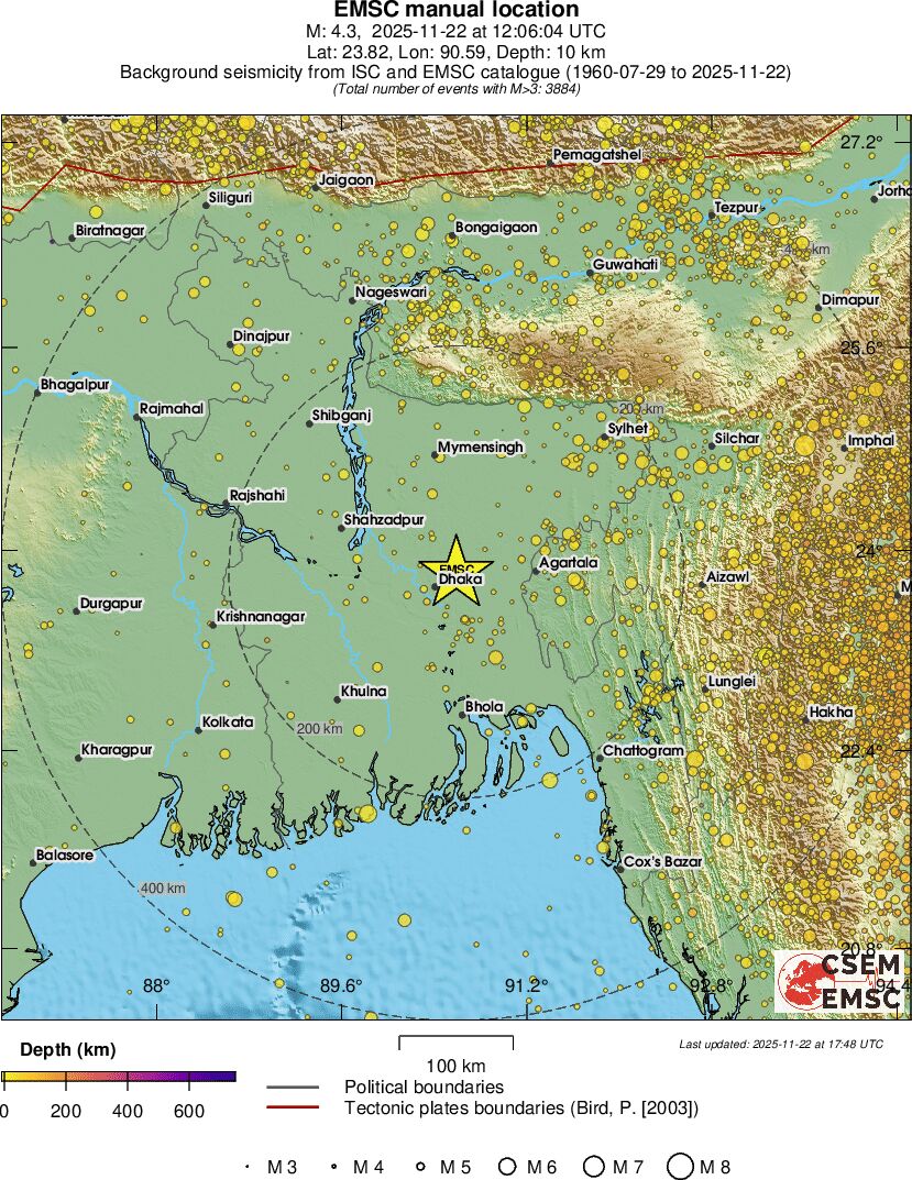 regional depth historical seismicity