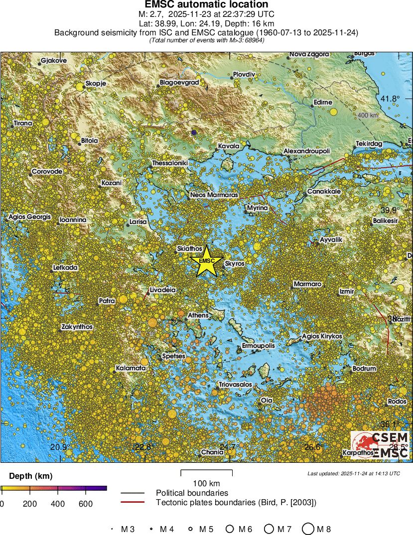 regional depth historical seismicity