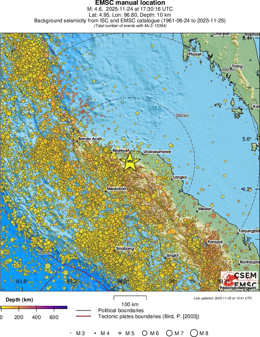 regional depth historical seismicity