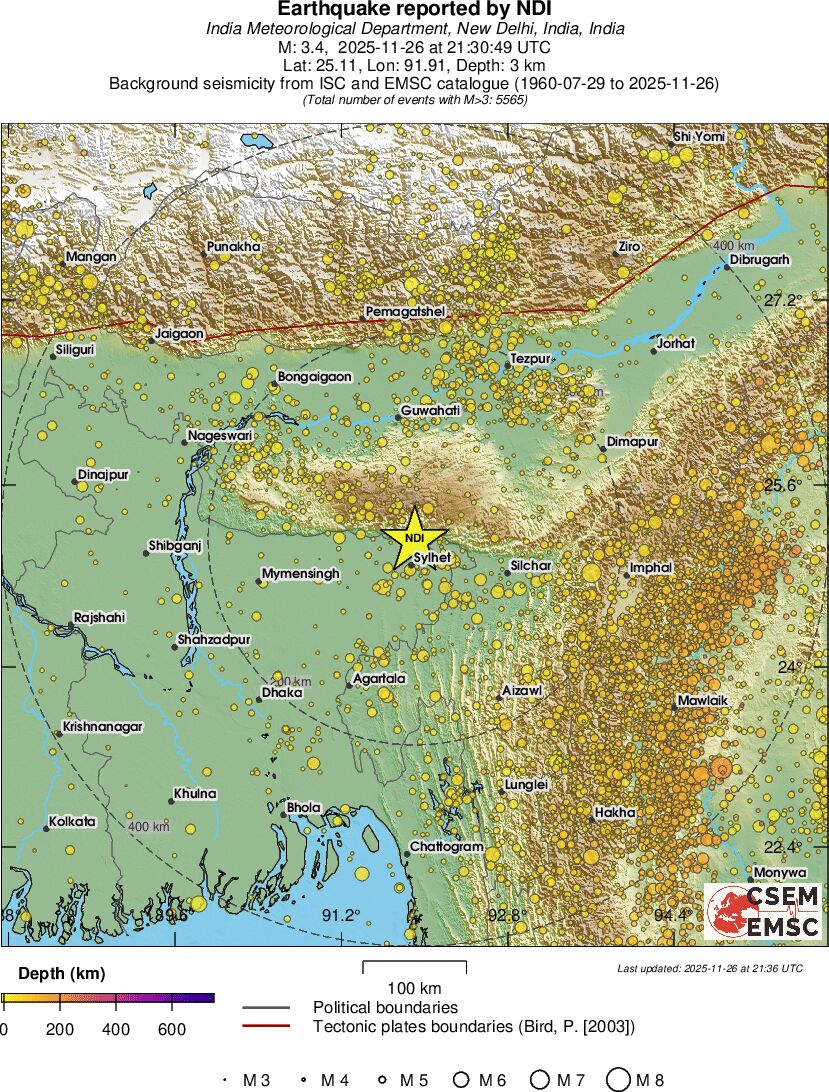 regional depth historical seismicity